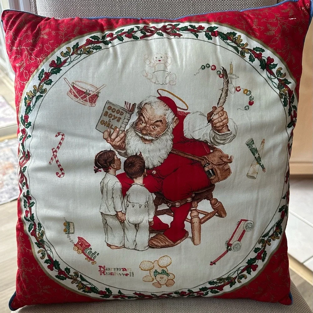 Classic Santa Holiday Throw Pillow - Red and White